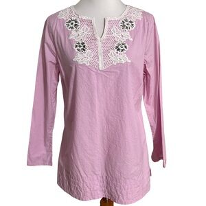 Madison Pink Blouse with White Embroidery